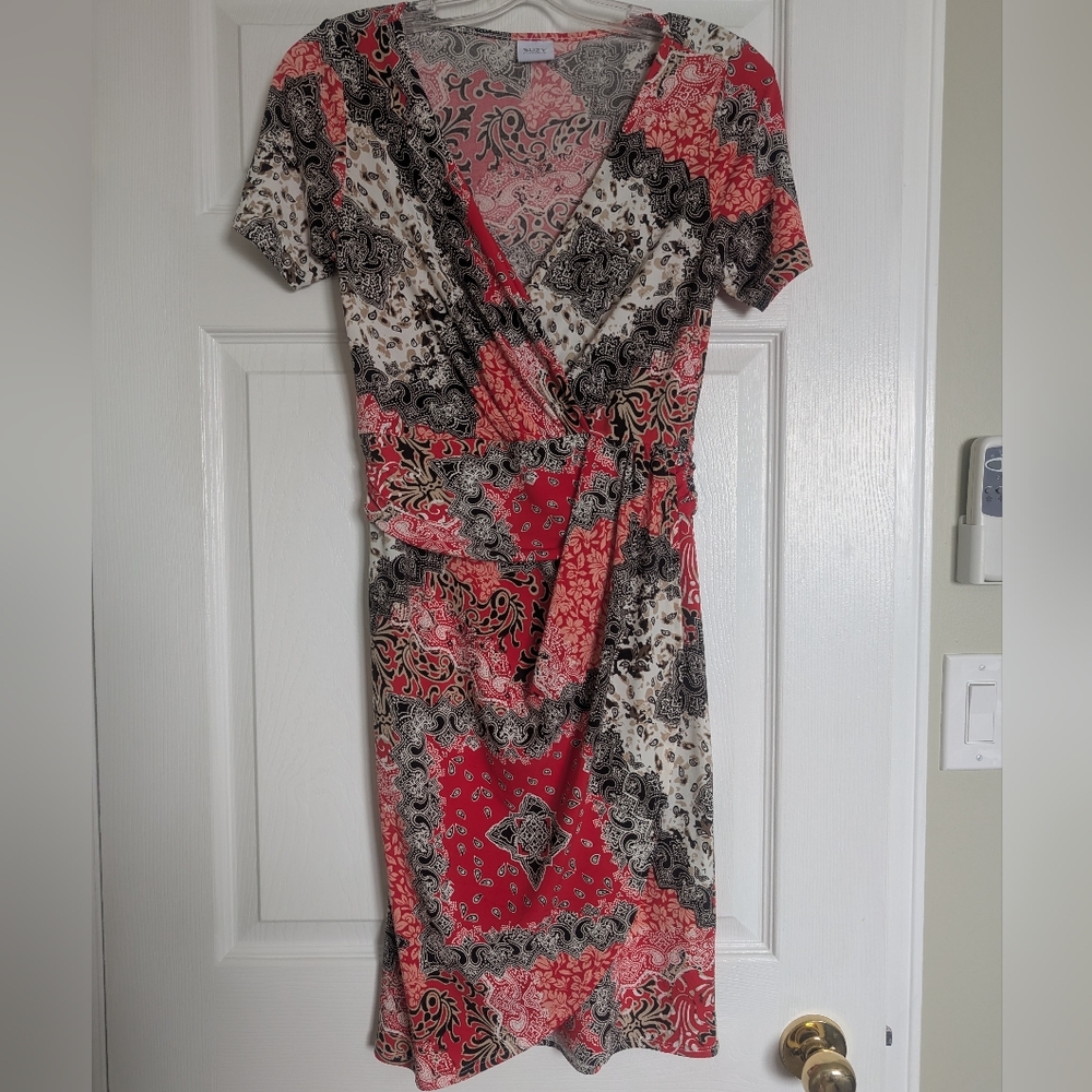 Suzy Shier Red and Black Paisley Midi Dress